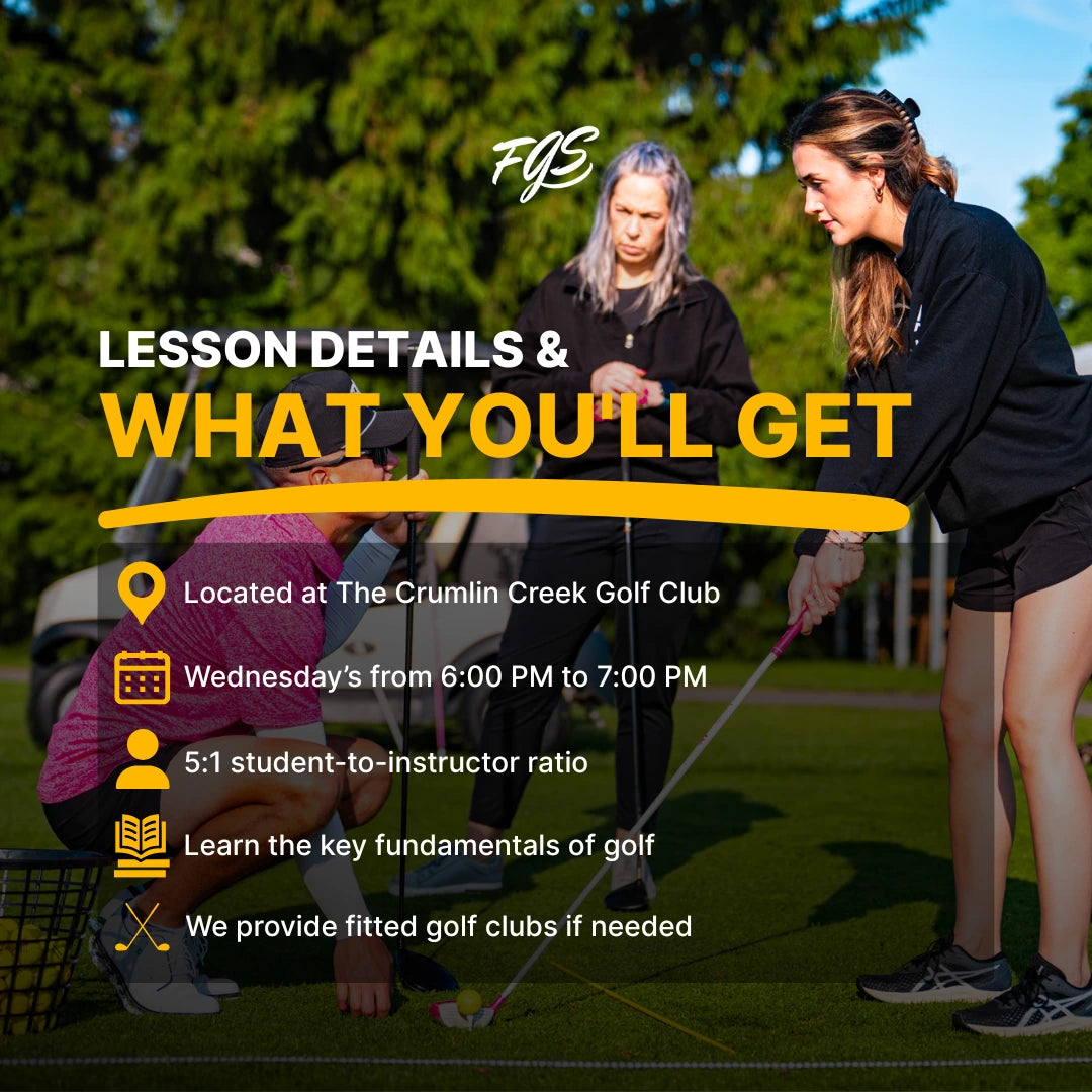 Woman learning golf technique during women's golf class in London Ontario