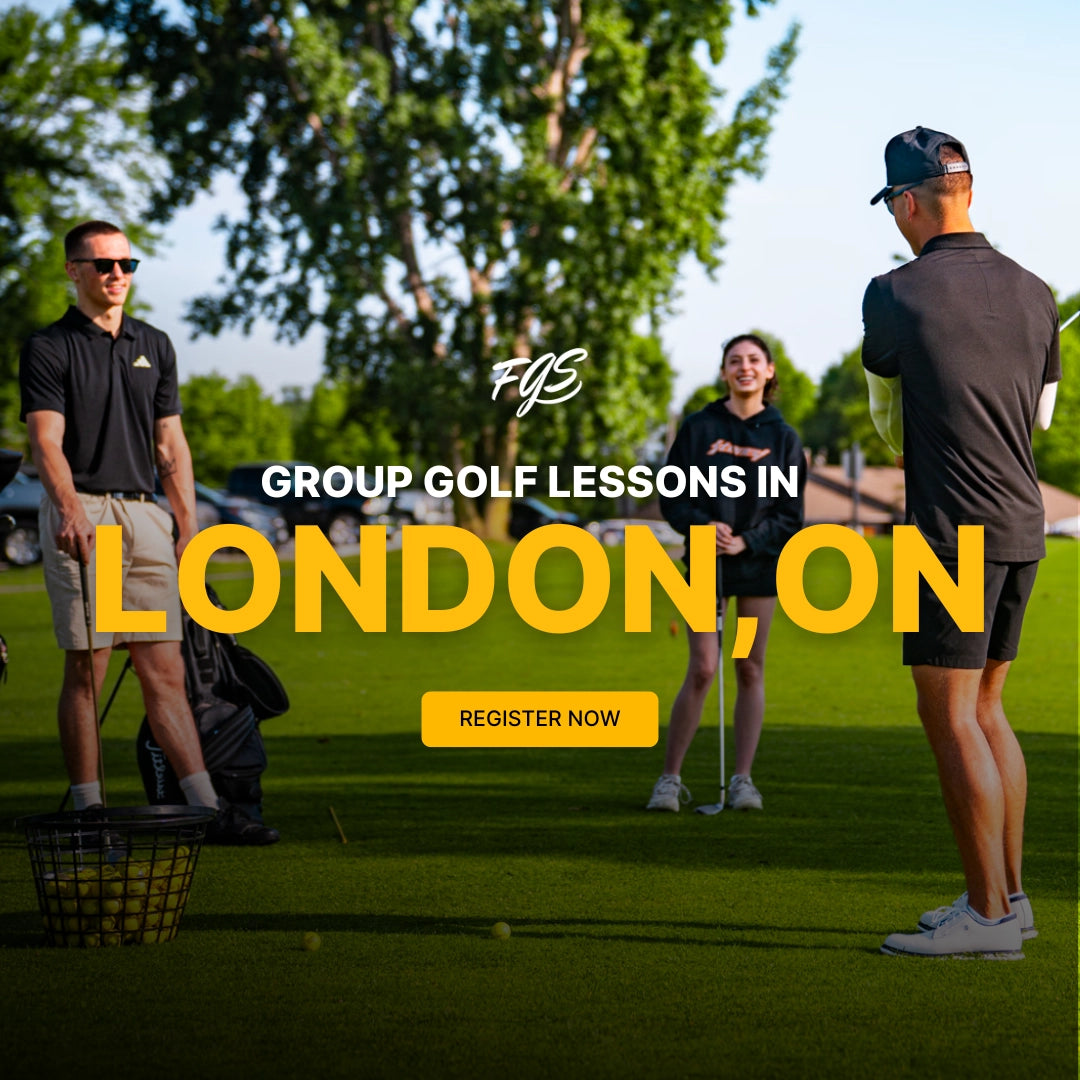 Group of people taking golf lesson in London, Ontario