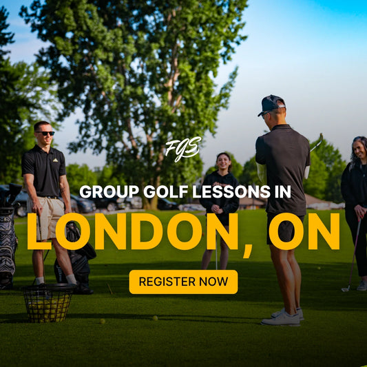 Group of people taking golf lesson in London, Ontario