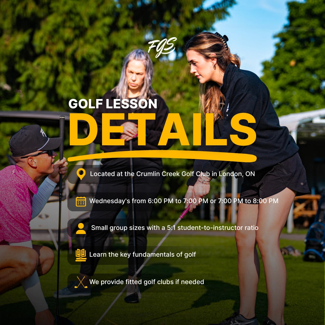Woman learning golf technique during women's golf class in London Ontario